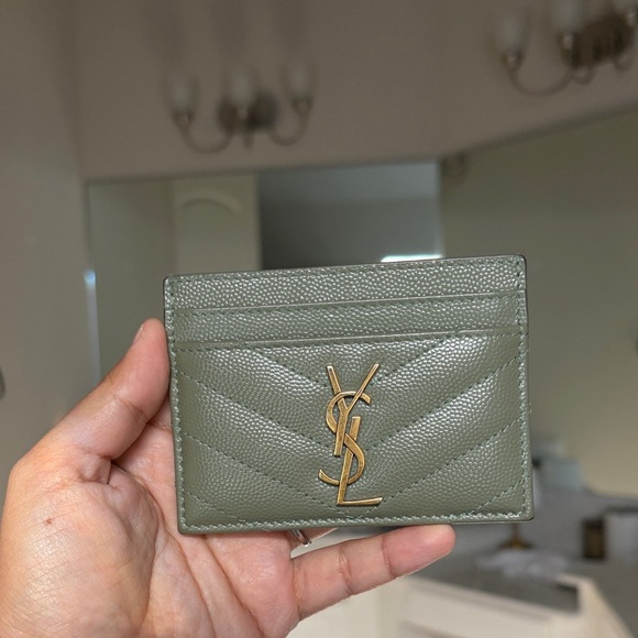 Yves Saint Laurent Accessories - Yves Saint Laurent Olive Card Holder with Gold Logo